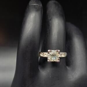 Uncas Rhinestone Ring Silver Tone Size 5.5 Vintage Costume Jewelry